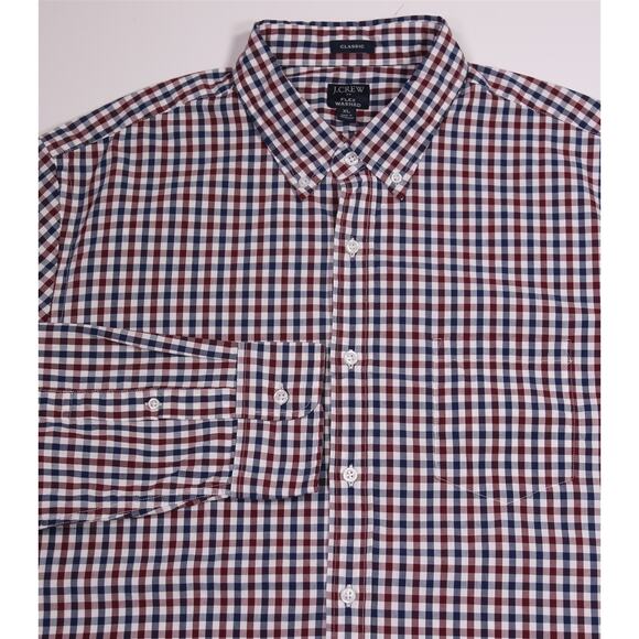 J. Crew Blue Red White Gingham Check Flex Washed Classic Fit Button-Up Shirt XL - Picture 1 of 7